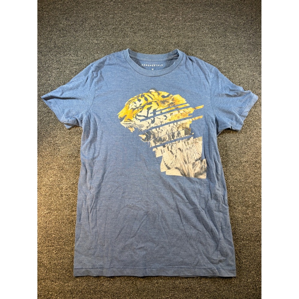 Aeropostale‎ Womens Medium Blue Tiger Graphic Tee Short Sleeve Crew Neck T-Shirt
